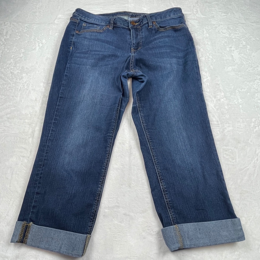 New York & Company Curvy Crop Jeans Dark Wash Cuffed Size 12 Stretch Denim